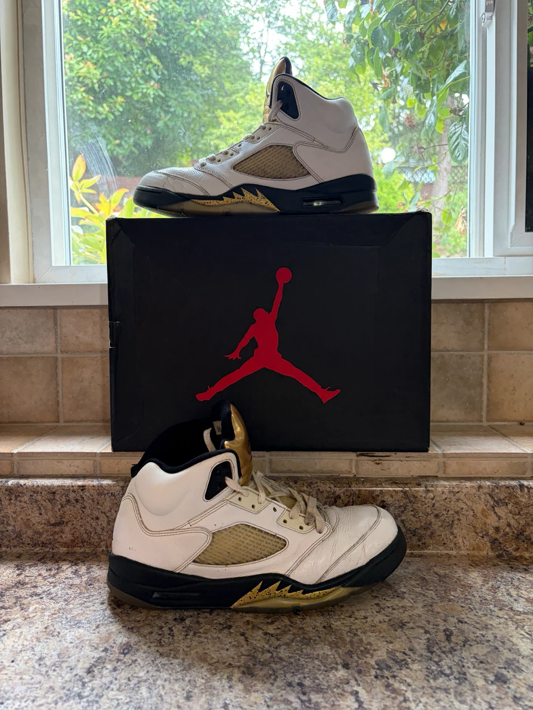 Air Jordan 5 Retro Gold White Black Sneakers