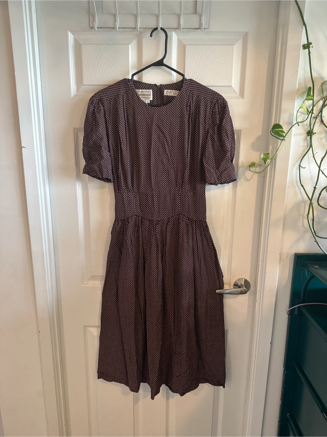 Early 90s Karin Stevens Brown Polka Dot Dress