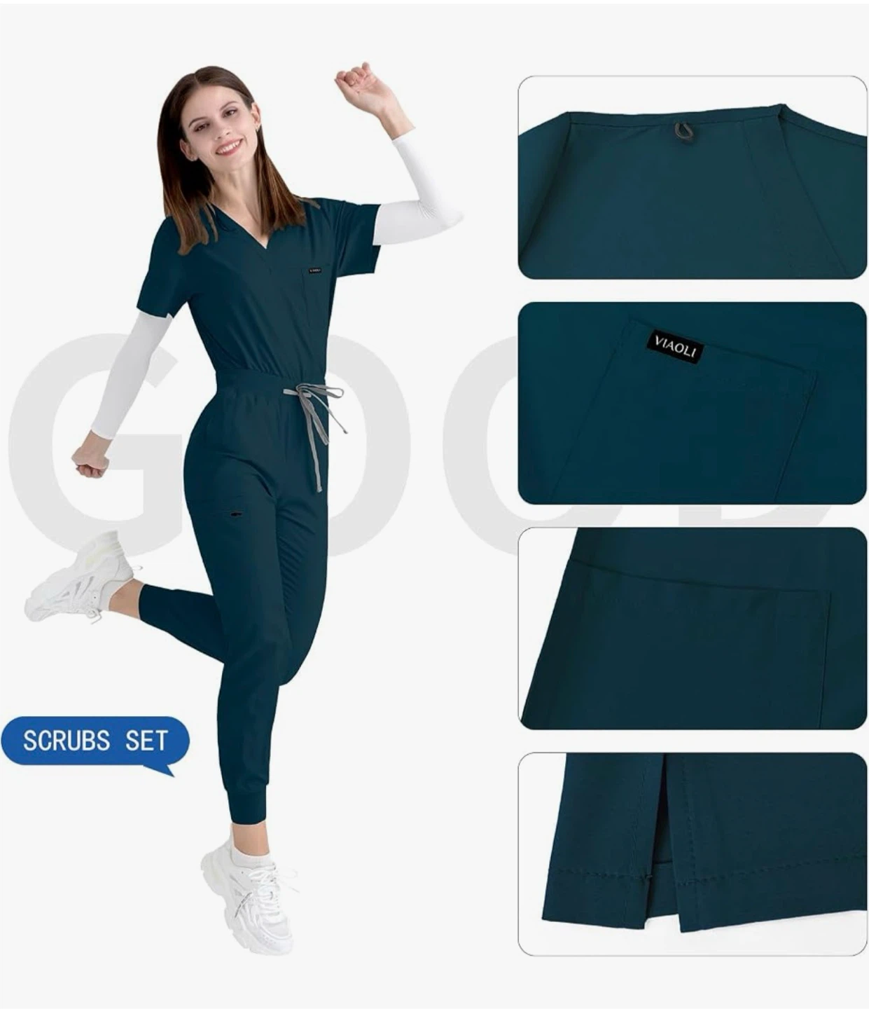Women's Scrubs Set - Caribbean blue Jogger Style - photo 2
