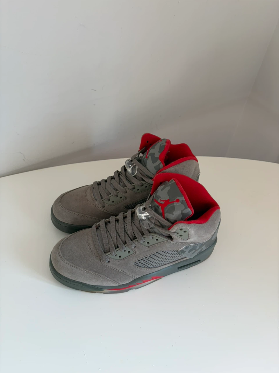Air Jordan 5 Retro TD Camo Grey Red Sneakers - photo 2