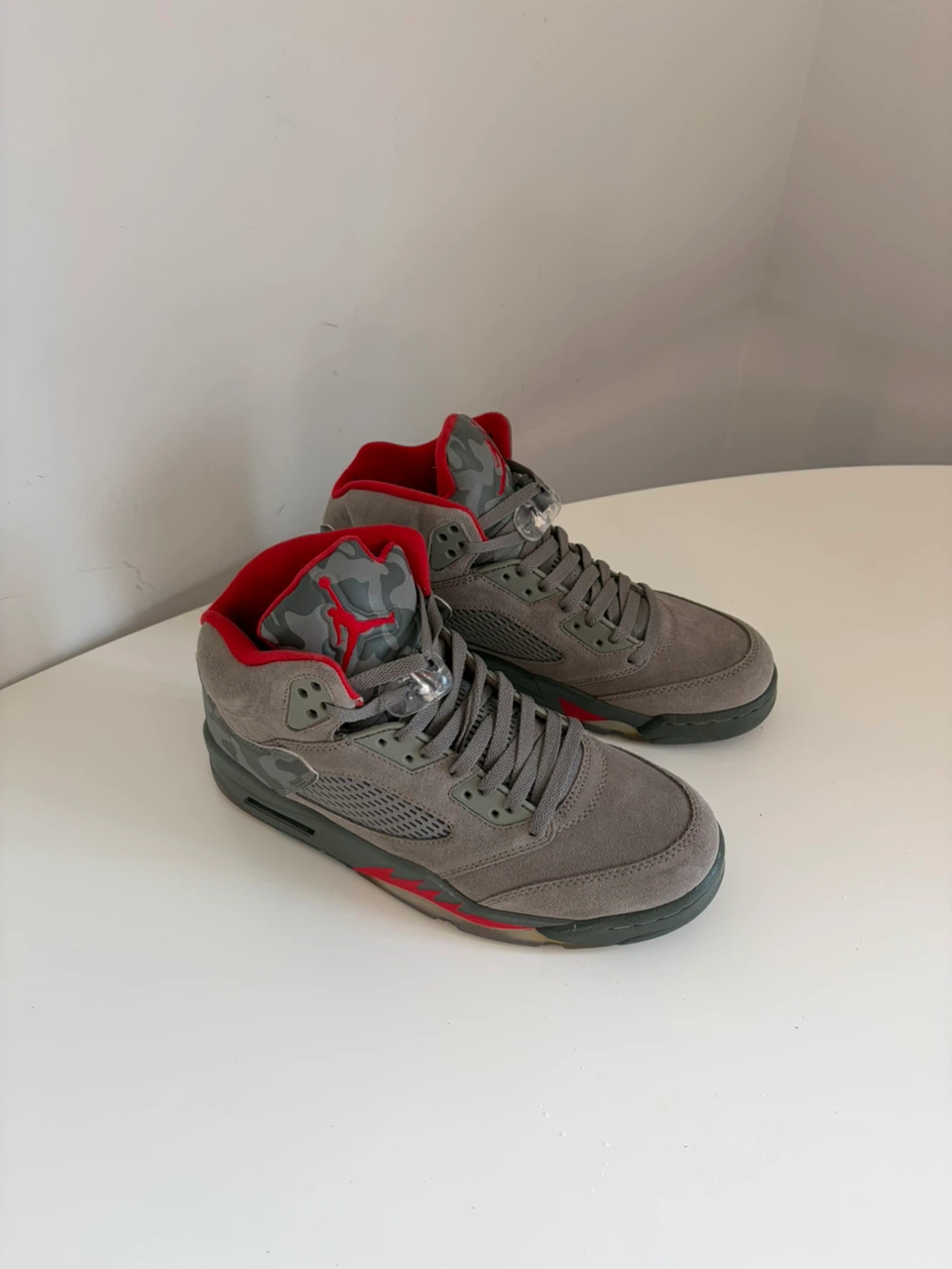 Air Jordan 5 Retro TD Camo Grey Red Sneakers - photo 3