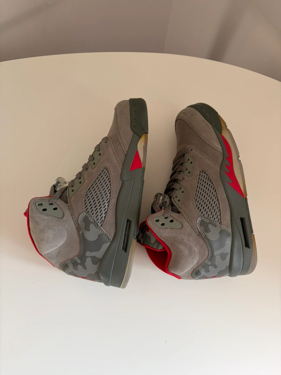Air Jordan 5 Retro TD Camo Grey Red Sneakers - photo 4