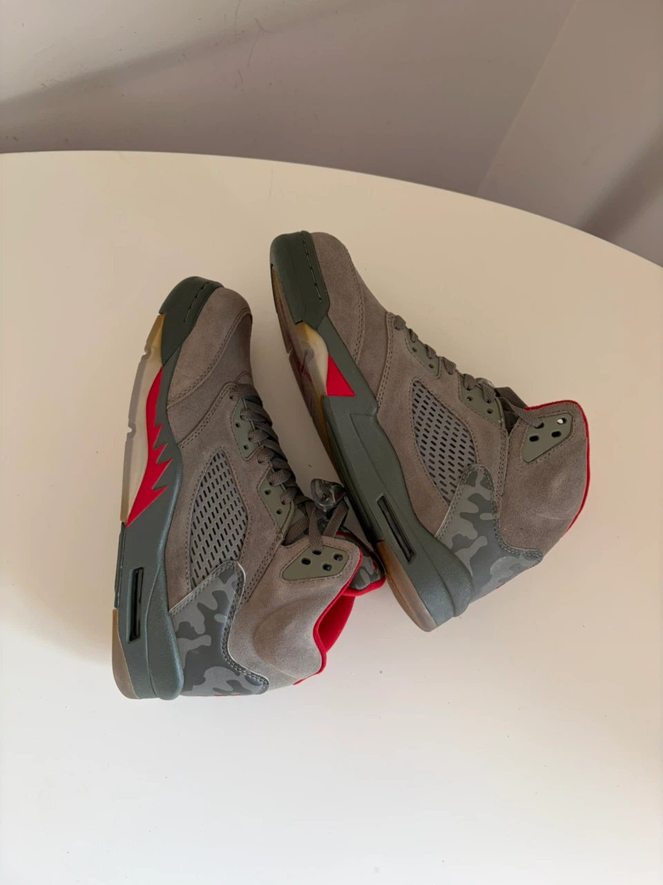Air Jordan 5 Retro TD Camo Grey Red Sneakers - photo 5