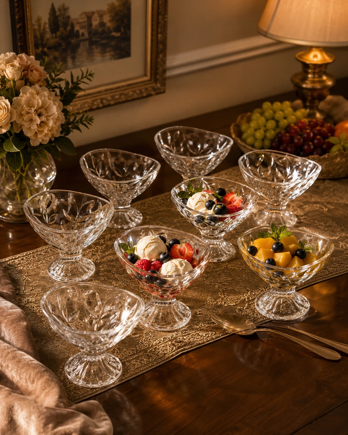 Crystal Pedestal Dessert Bowls - Set of 8. Each