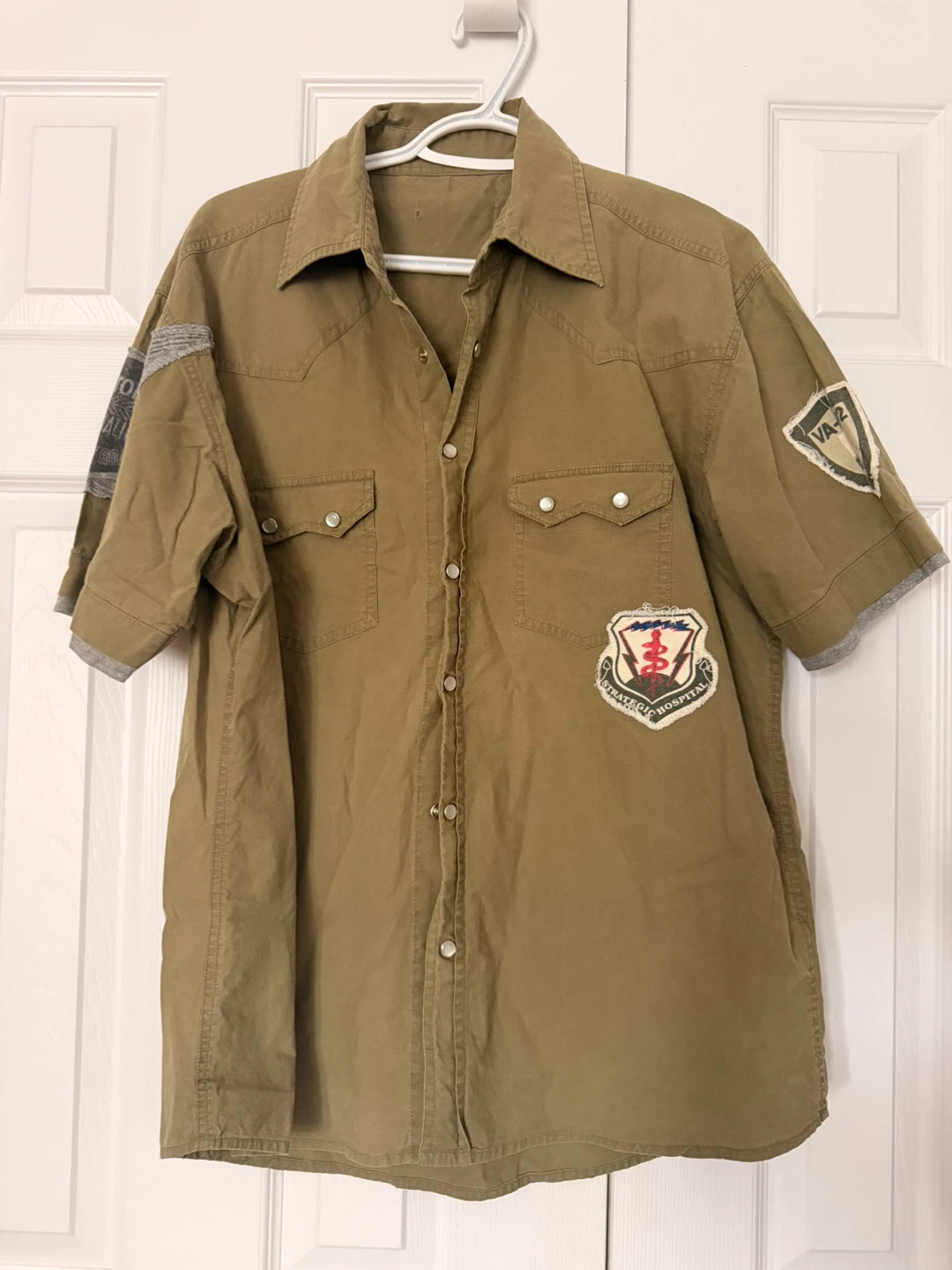 Short Sleeve Button-Up Shirt with Patches