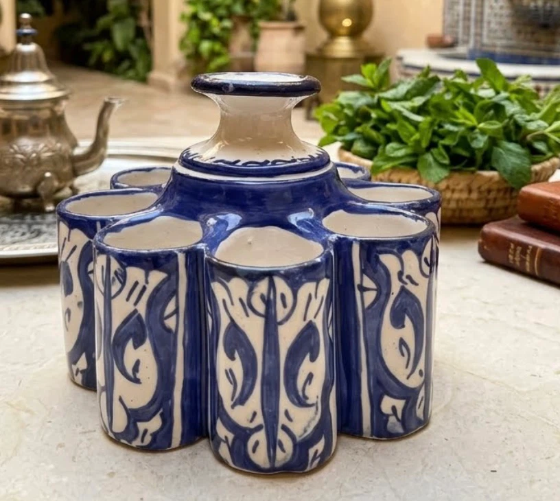Blue and White Ceramic Holder for Small Cups or Vases - photo 2