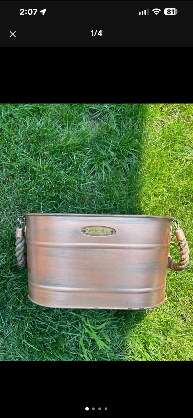 Copper Oval Planter Tub with Rope Handles