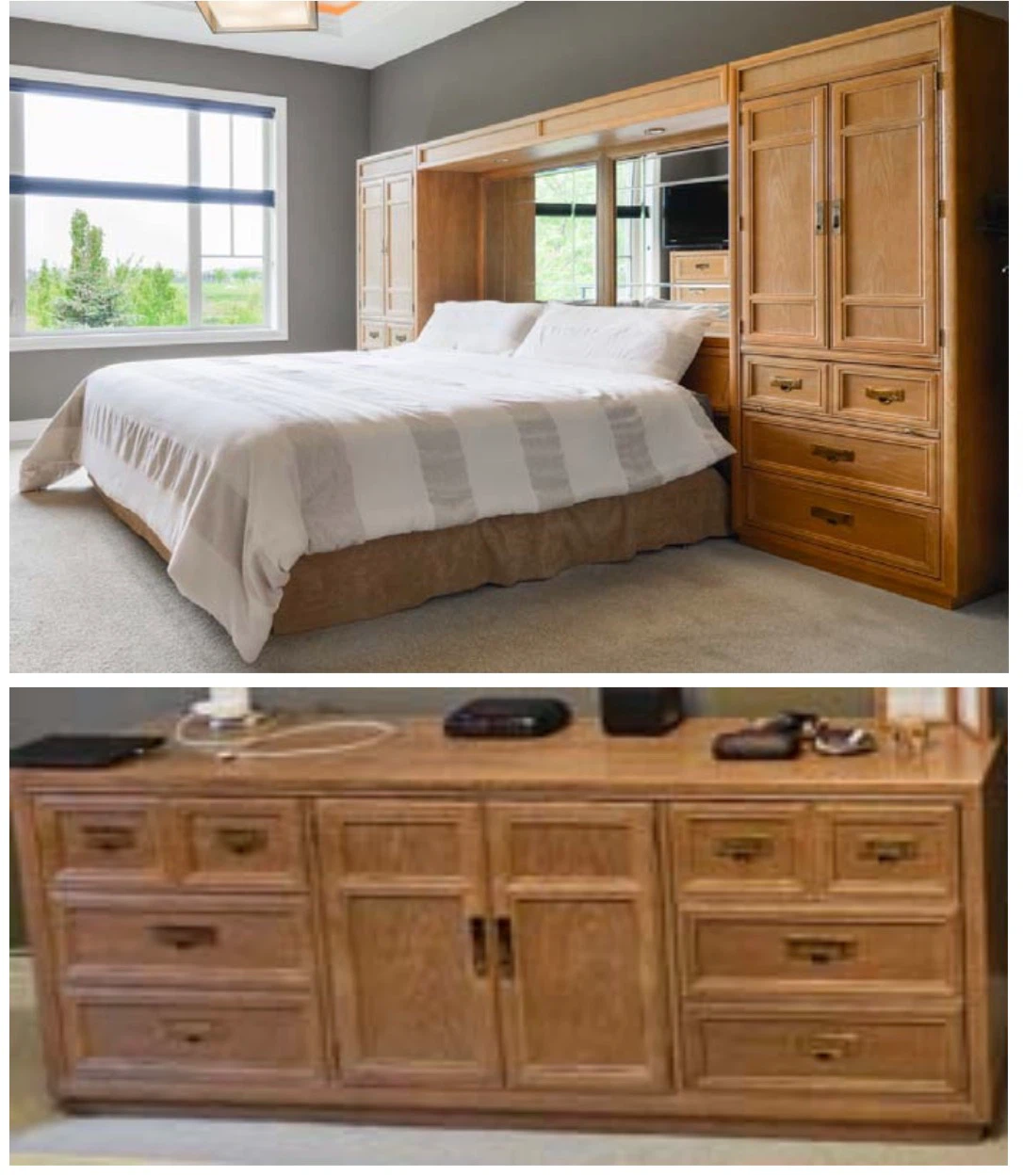 Solid Oak Wall Bed Unit with Dresser