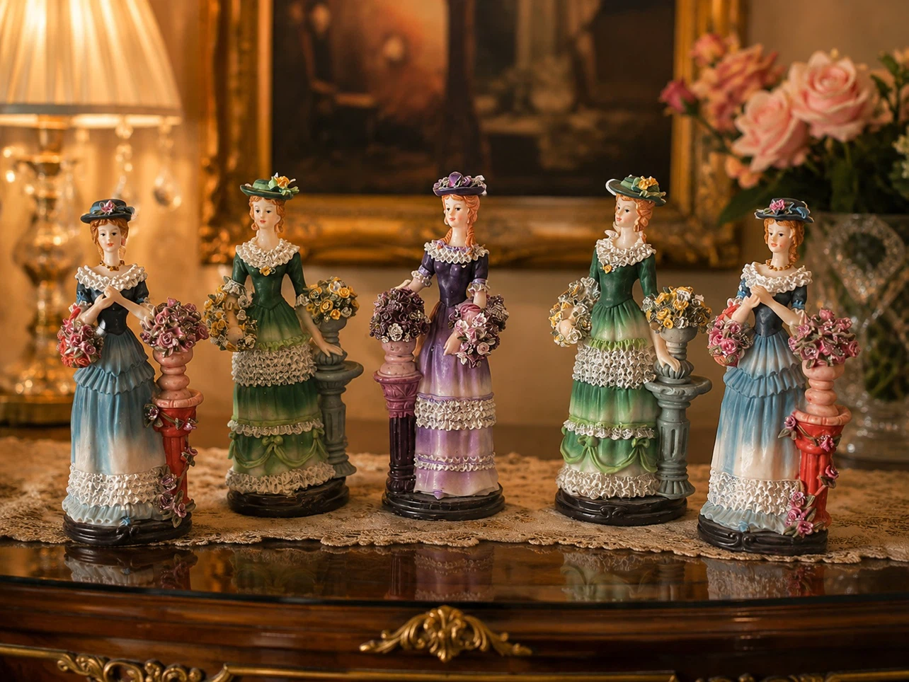 Set of 5 Elegant Vintage Lady Figurines. Each