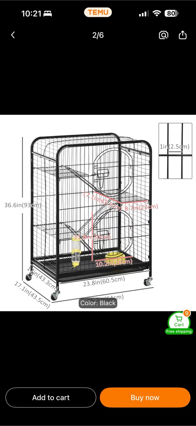 Black multi-level small animal cage with wheels - photo 2