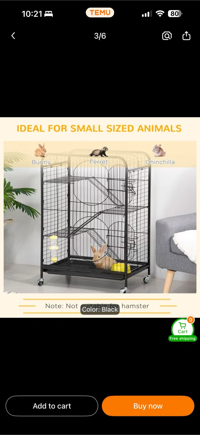 Black multi-level small animal cage with wheels - photo 3