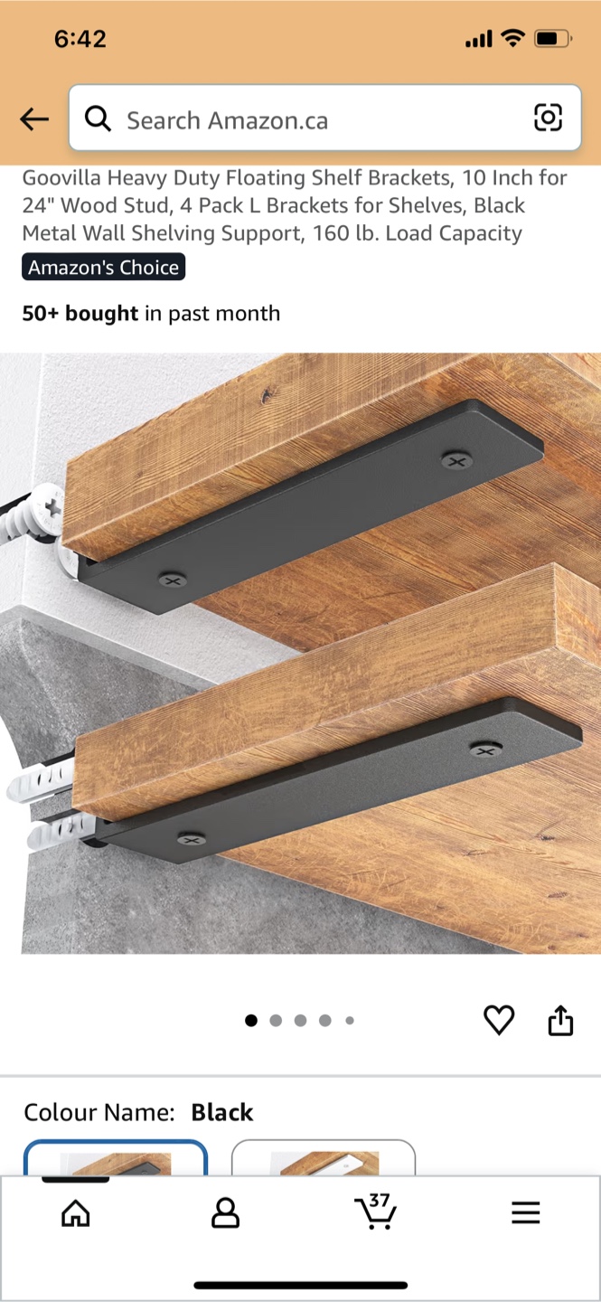 Goovilla Heavy Duty Floating Shelf Brackets - 10 Inch, Black