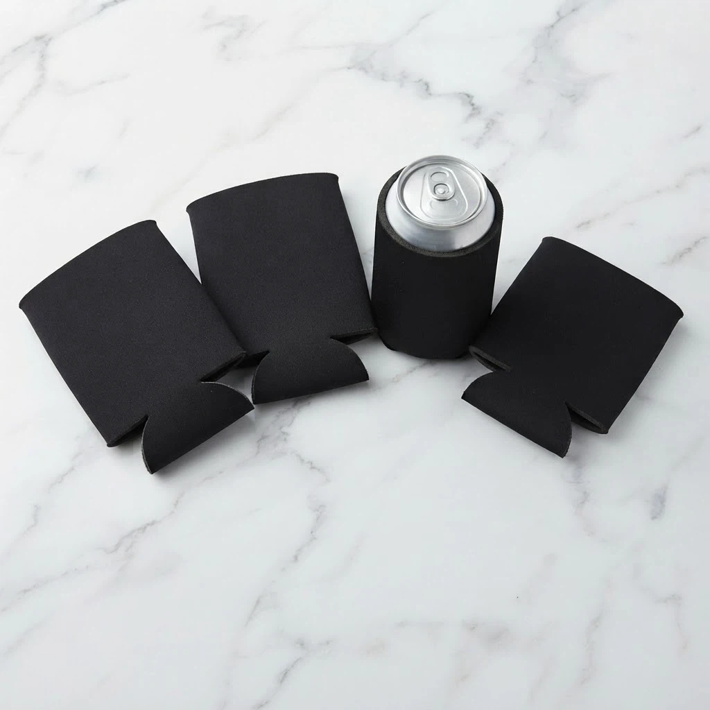 Set Of 4 Black Neoprene Drink Coozies Beverage Insulator Sleeve