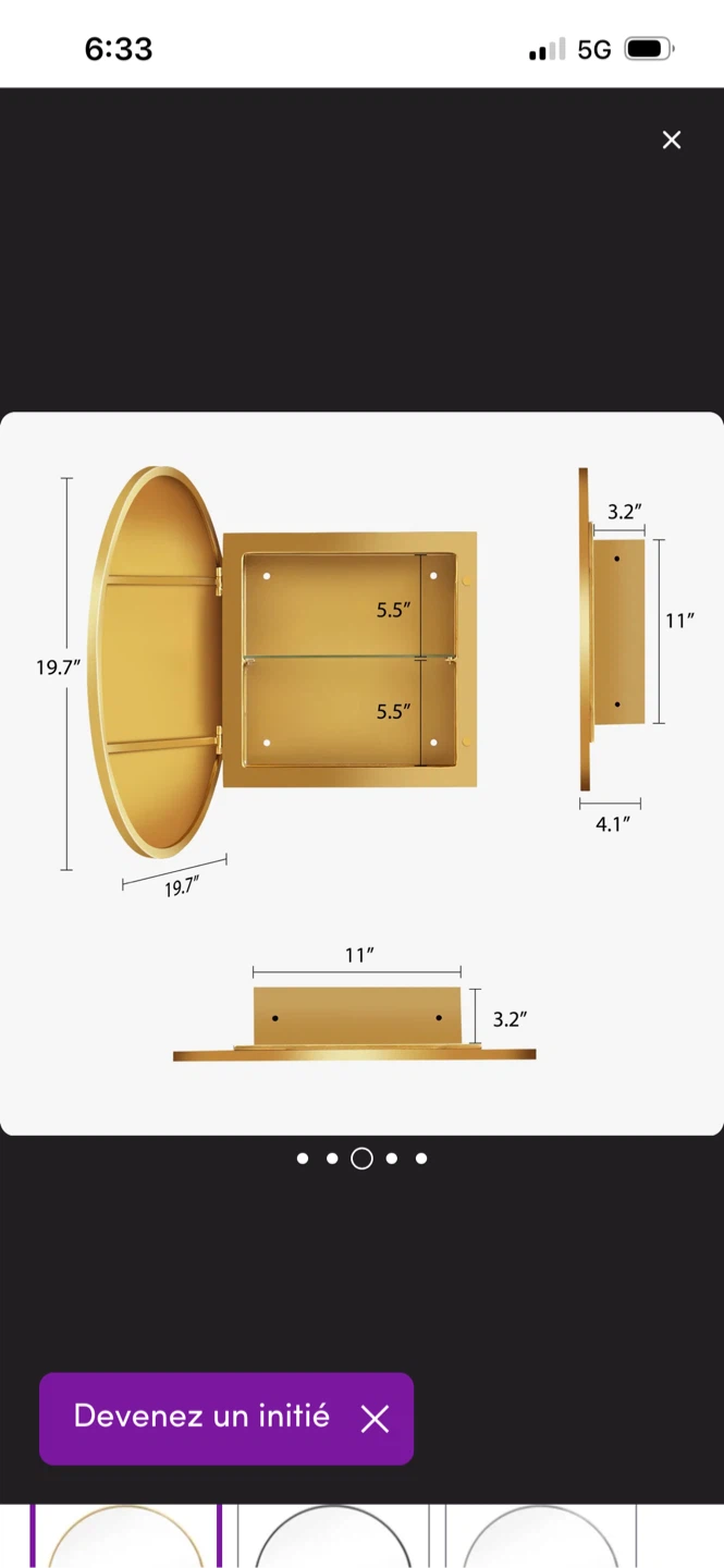 New Gold Round Medicine Cabinet with Mirror - photo 4