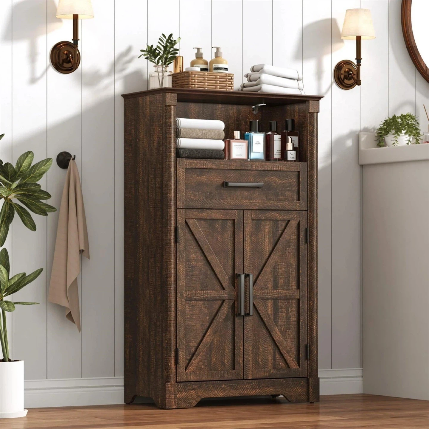 Brand New Rustic Brown Farmhouse Storage Cabinet