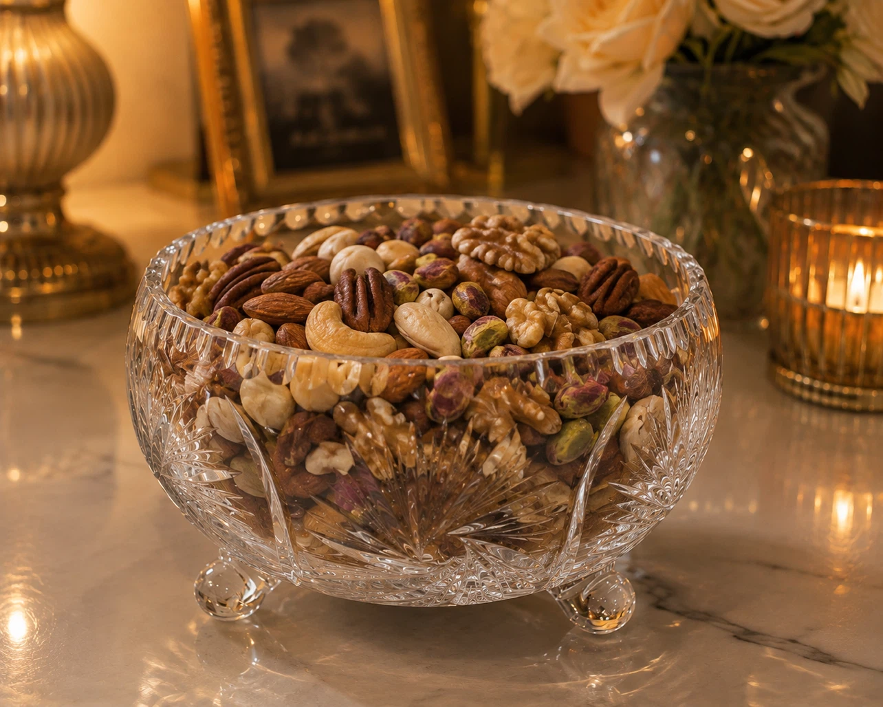 Crystal Cut Glass Footed Bowl