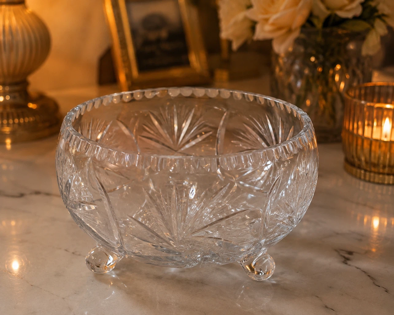 Crystal Cut Glass Footed Bowl - photo 2