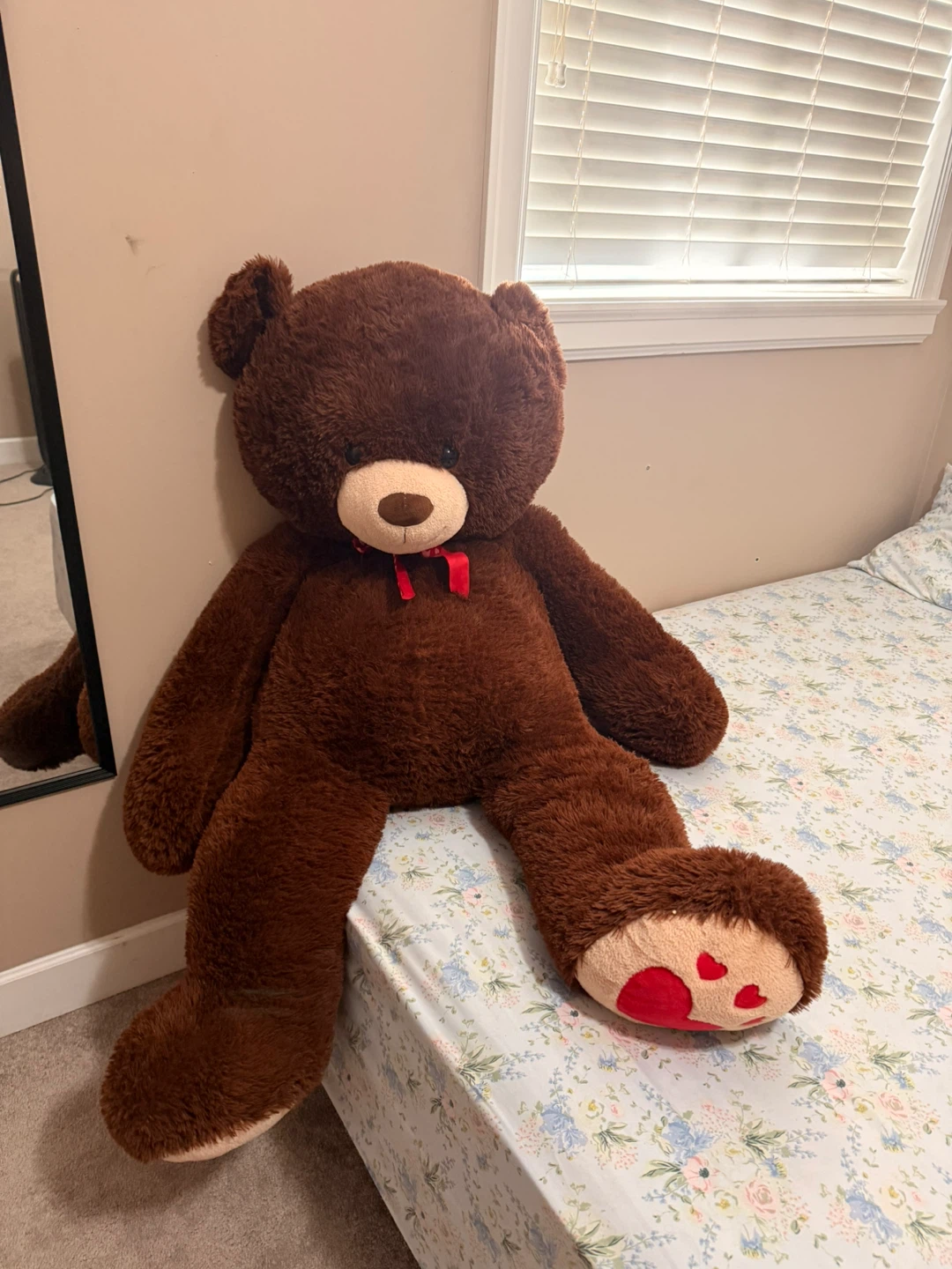Giant Brown Teddy Bear with Red Heart Paws