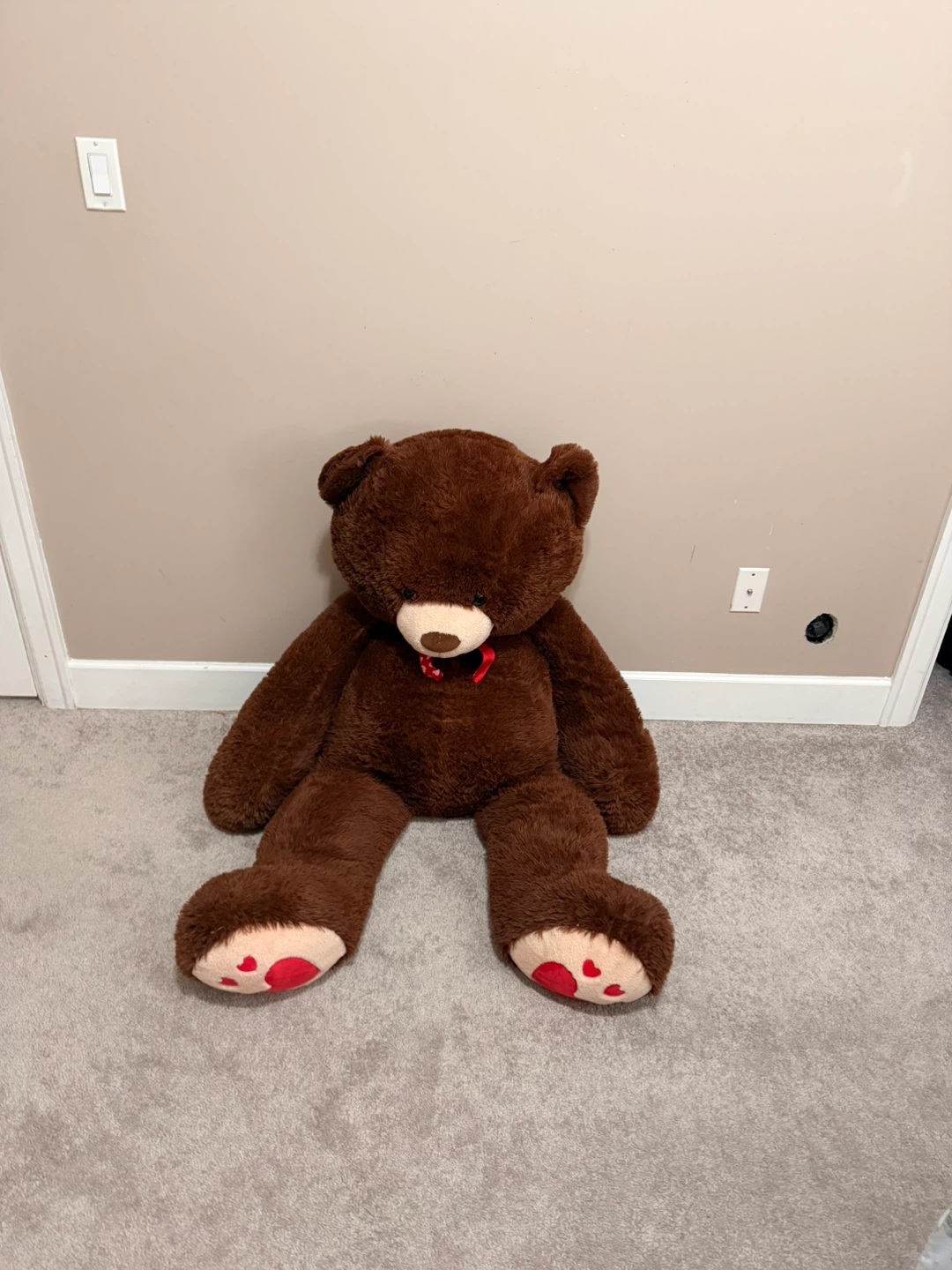Giant Brown Teddy Bear with Red Heart Paws - photo 2