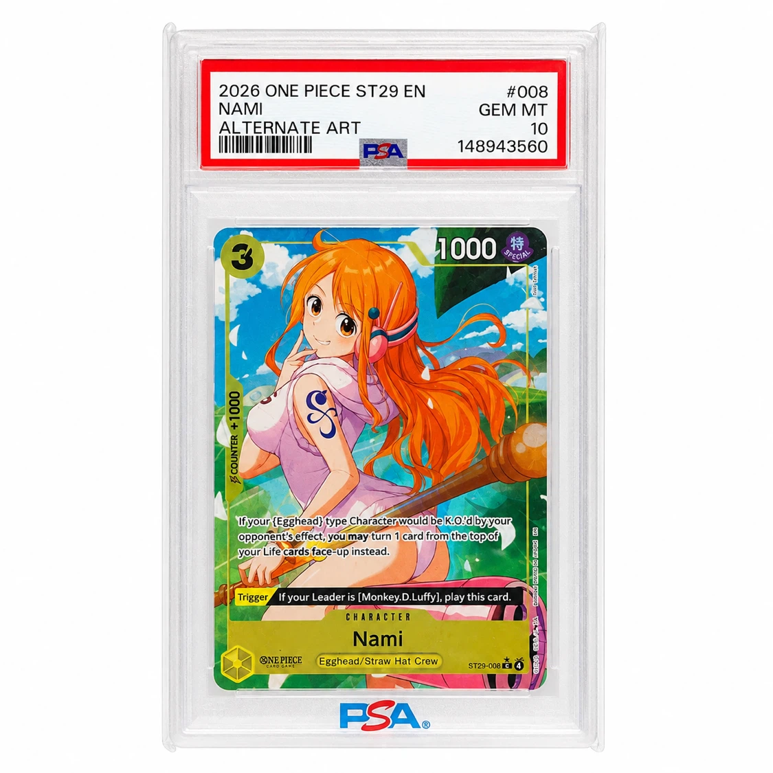 One Piece Card Game ST29 EN Nami Alternate Art Gem Mint 10