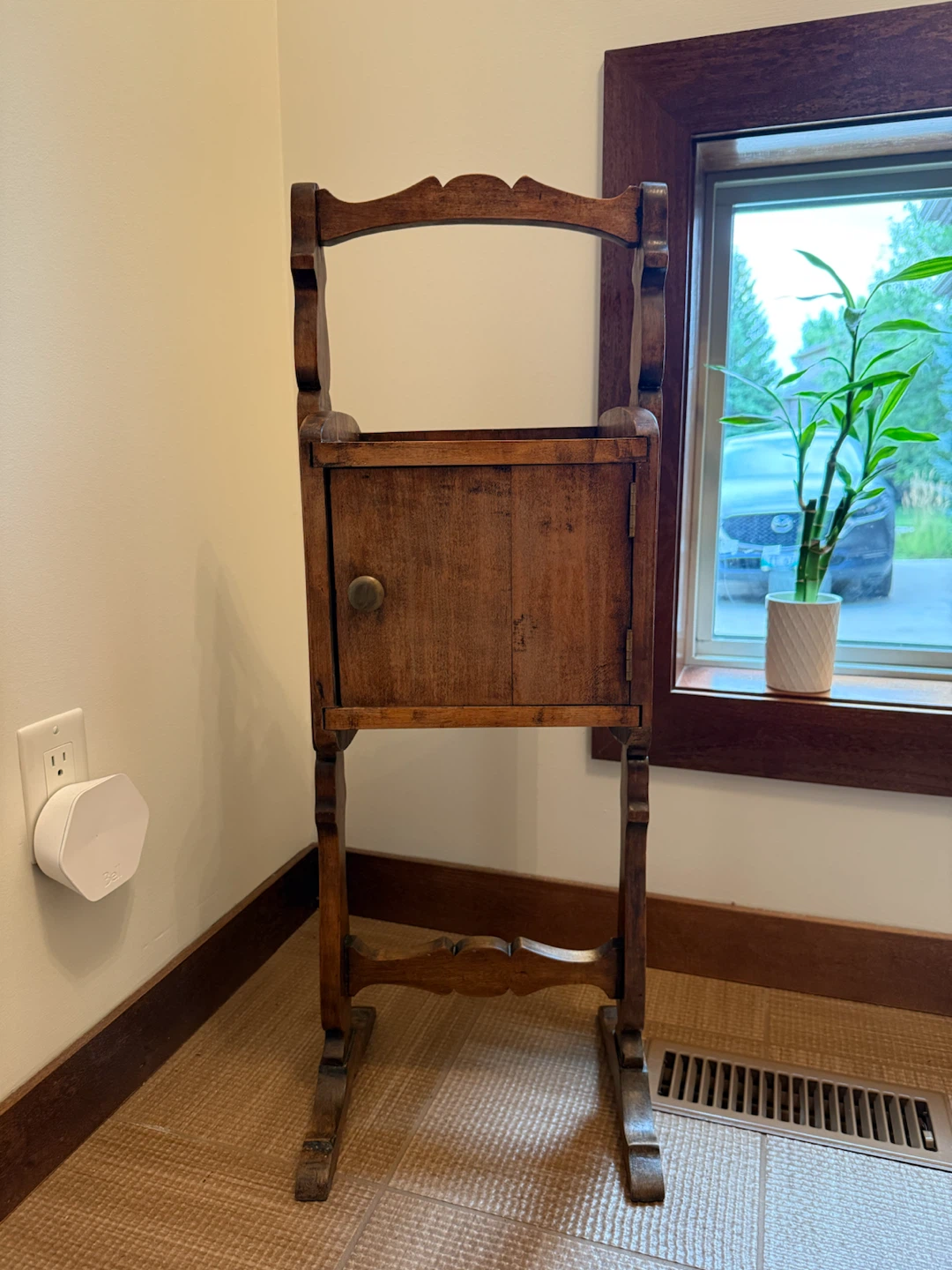 Antique Wooden Gentleman’s Valet Stand with Storage Cabinet