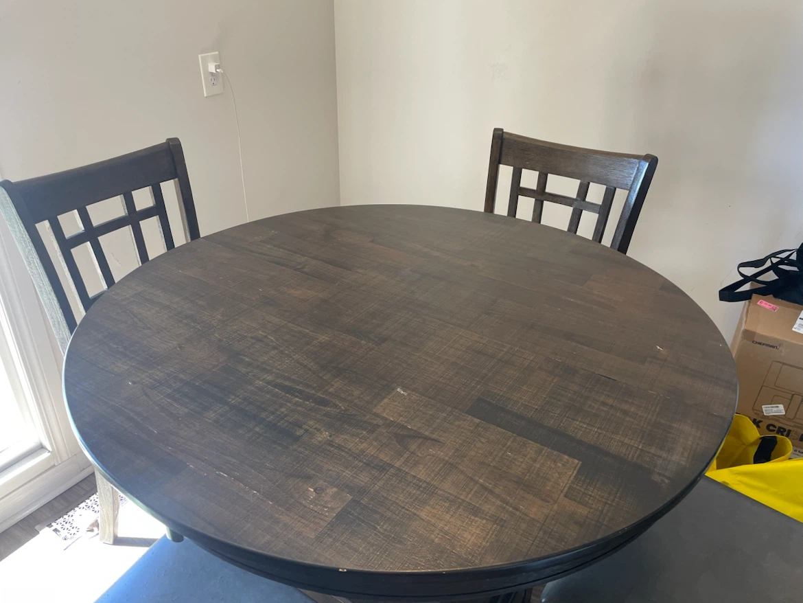 Round Dark Wood Dining Table with 4 Chairs