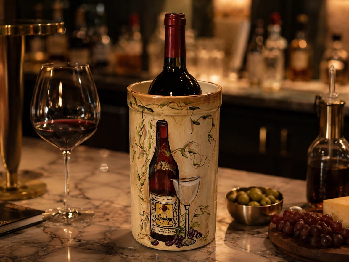 Hand-Painted Vineyard Ceramic Wine Bottle Holder - photo 2