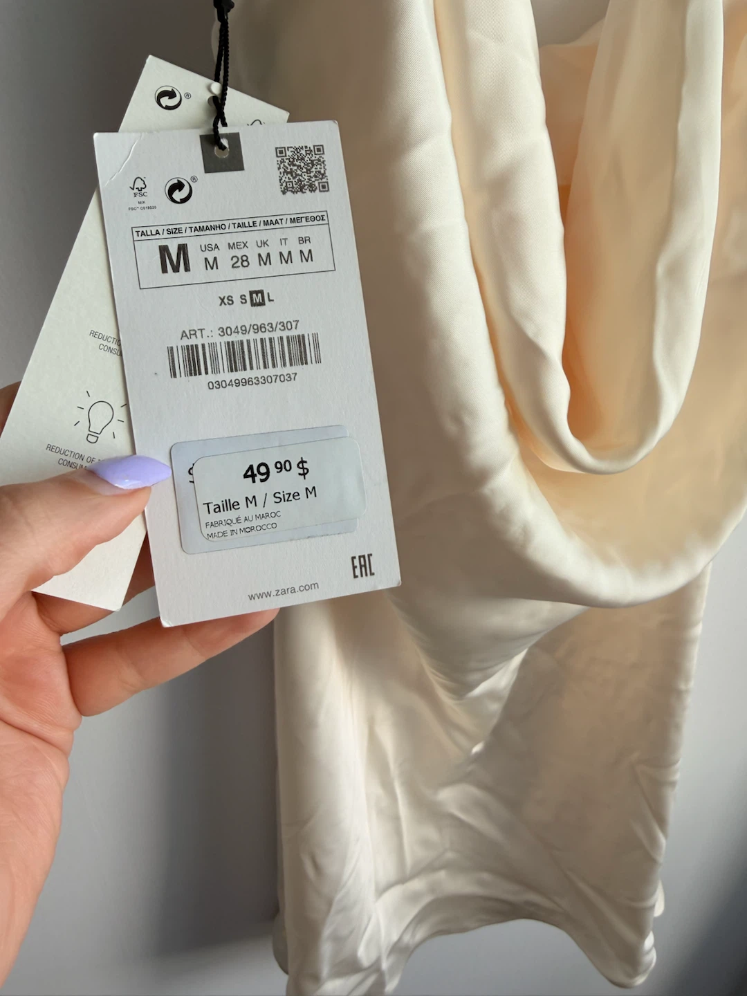 Zara Satin Cowl Neck Slip Dress Cream Size M - photo 2
