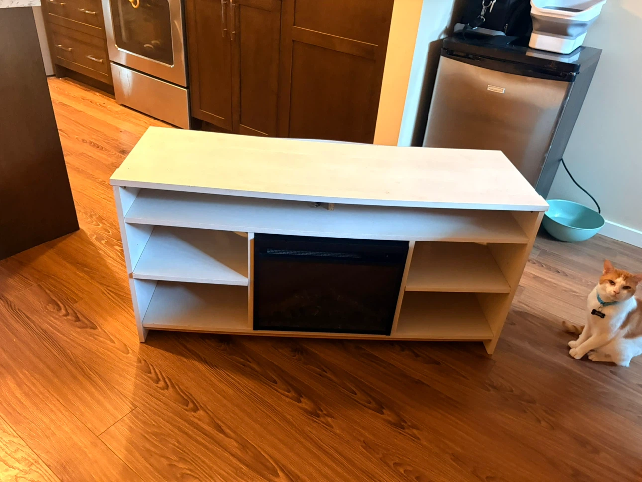 White Media Console with Electric Fireplace
