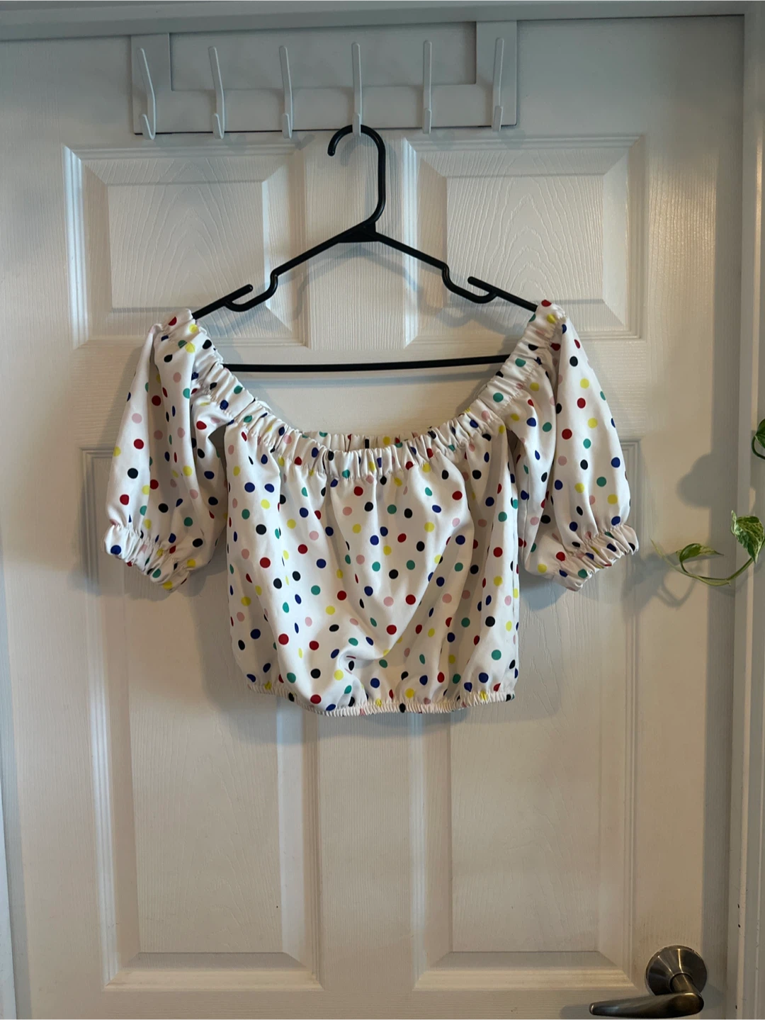 Zara off-the-shoulder polka dot crop top