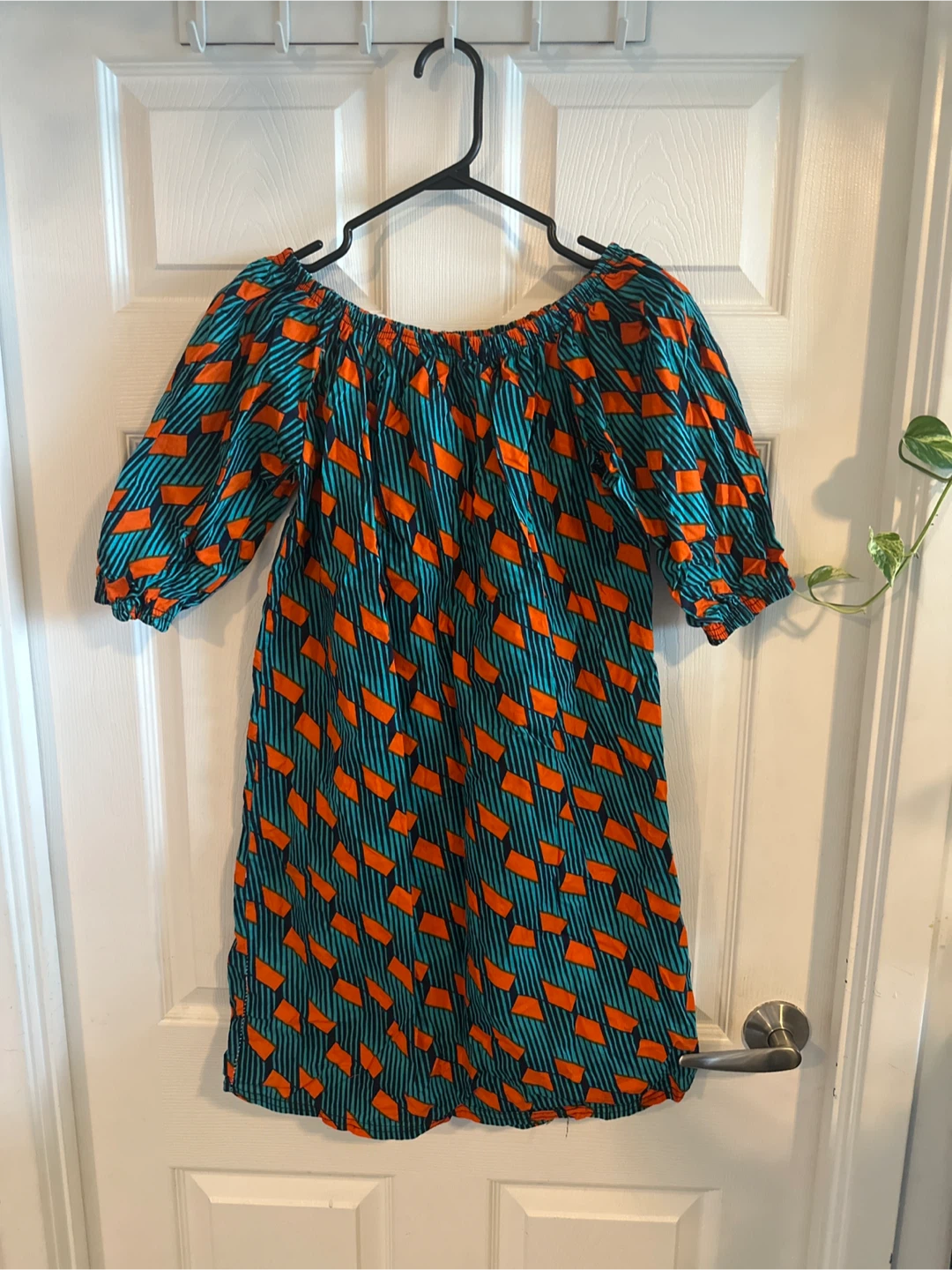 Electric Teal and Orange Off-the-shoulder Dress