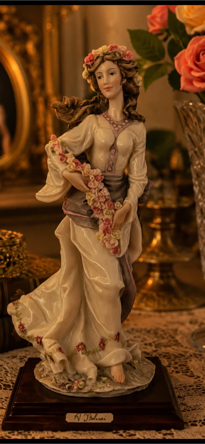 N. Bolcani Porcelain Figurine of Woman with Flowers - photo 2