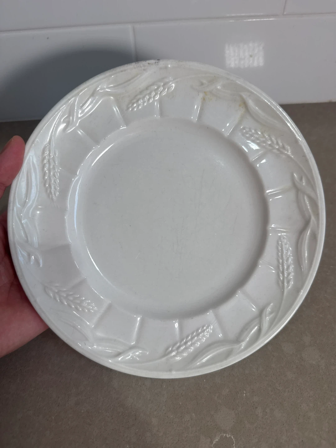 Lot White Ceramic Wheat Pattern Tea Cup and Saucer Set - photo 5