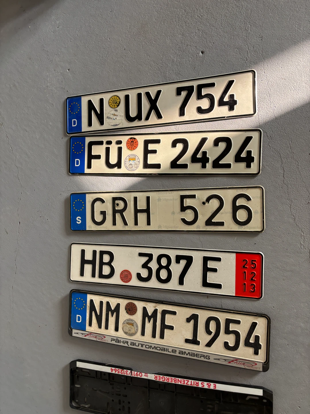 European license plates and frames set