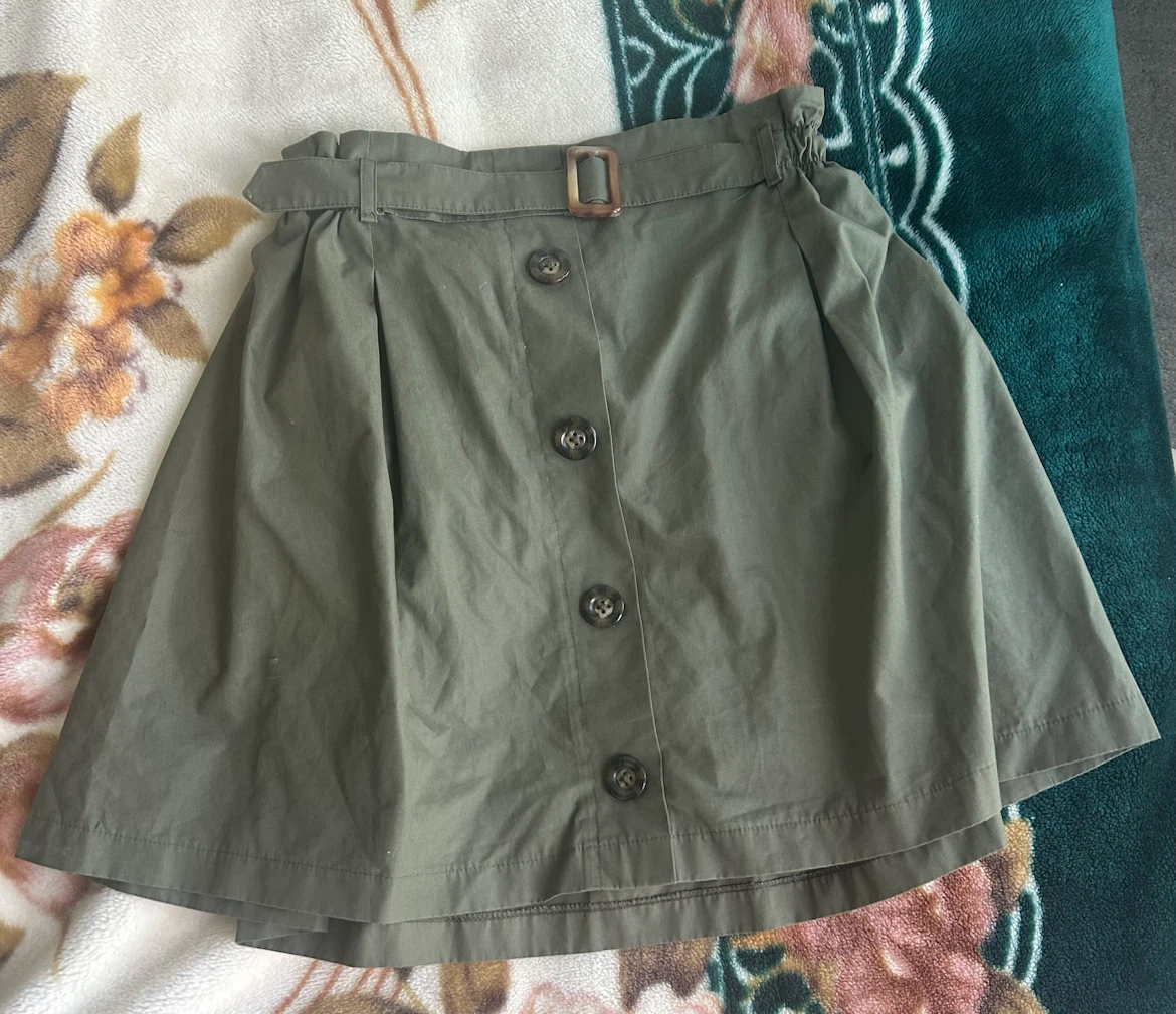 Green A-line Skirt with Belt