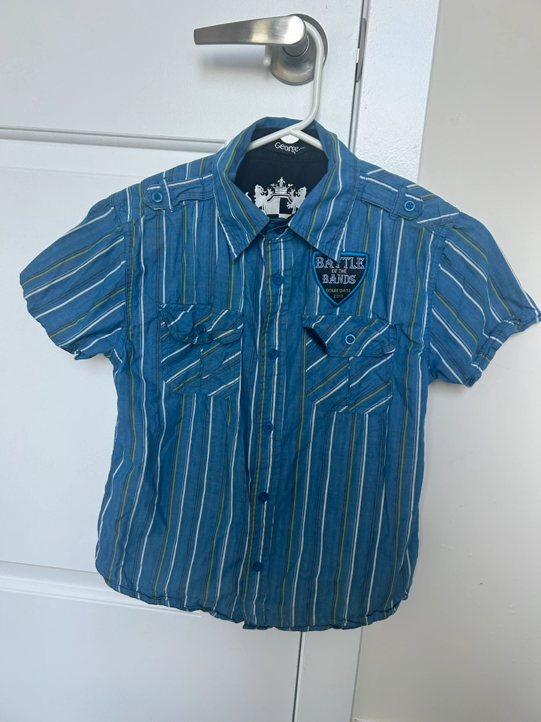 Boys Blue Striped "Battle of the Bands" Shirt