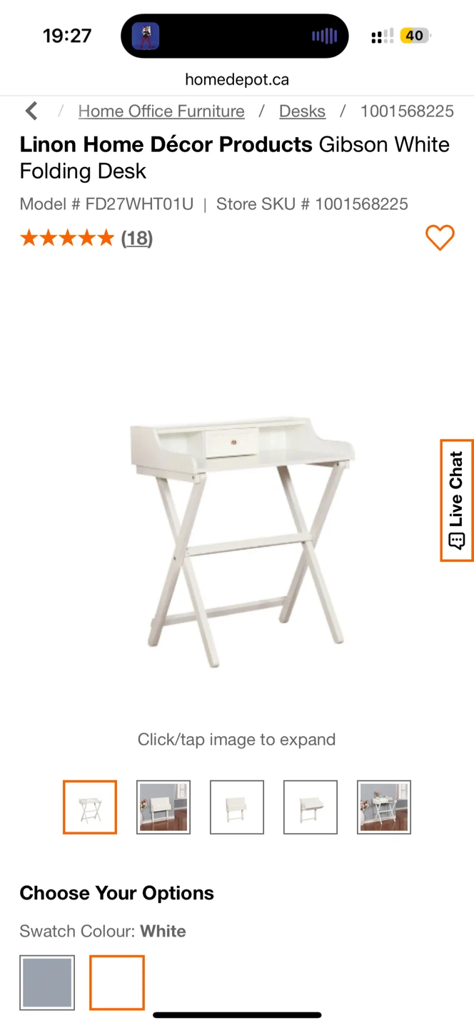 White Folding Desk with Drawer - photo 4
