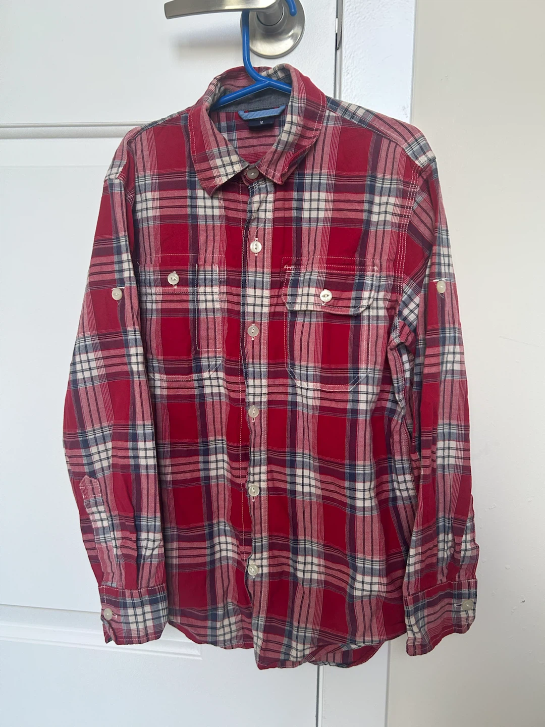 Red Plaid Button-Up Shirt - Size M