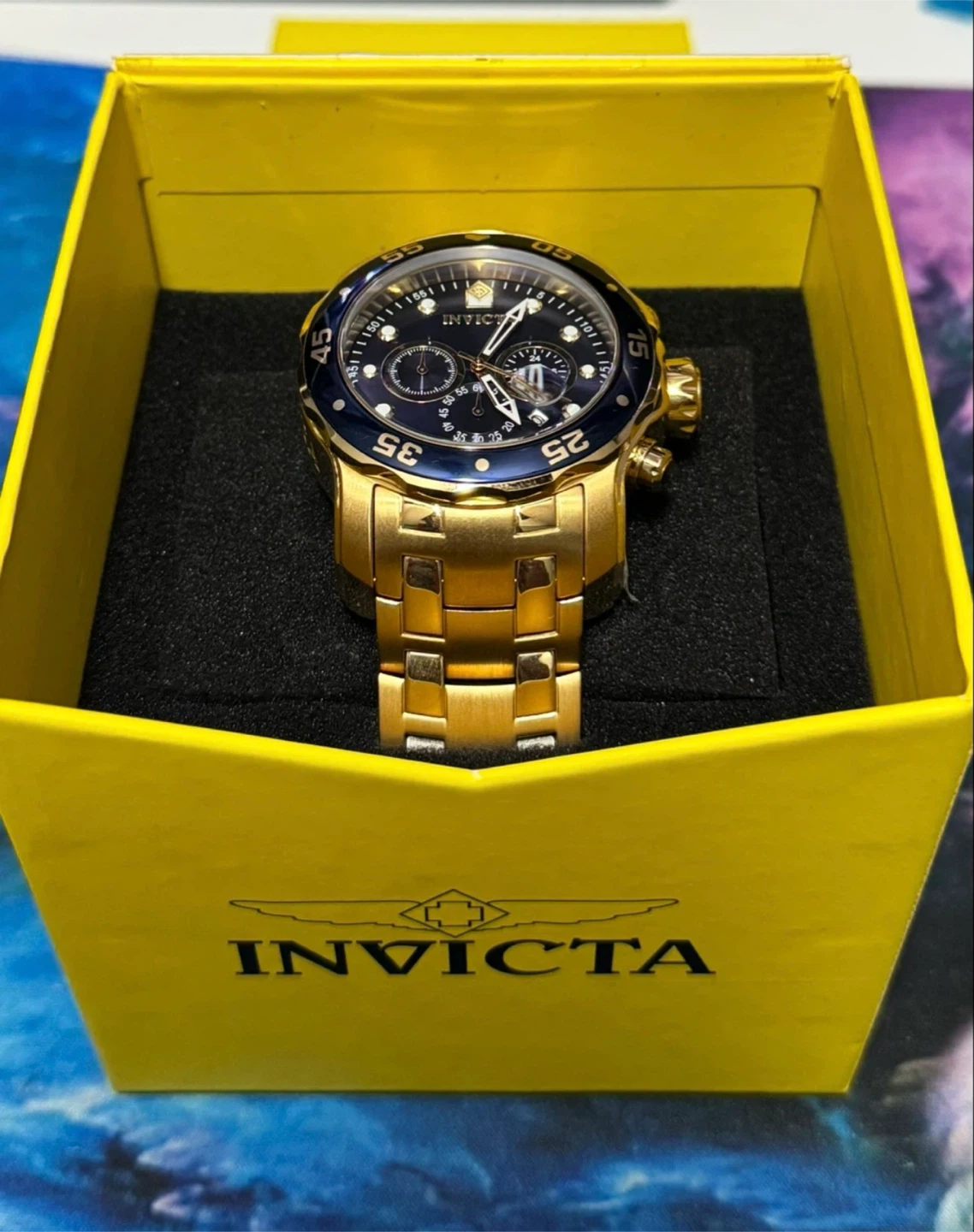Invicta Gold & Blue Chronograph Watch