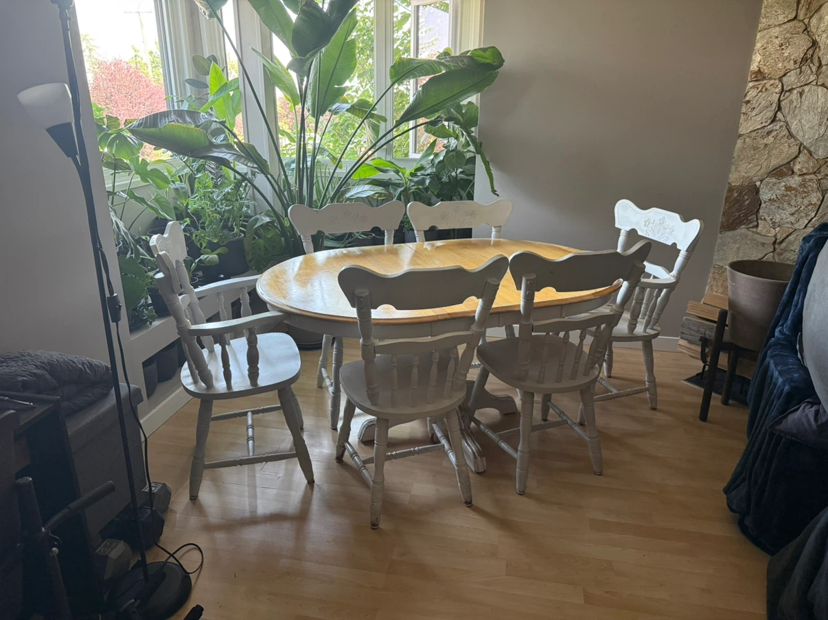 Expandable Pedestal Dining Table set with 6 chairs