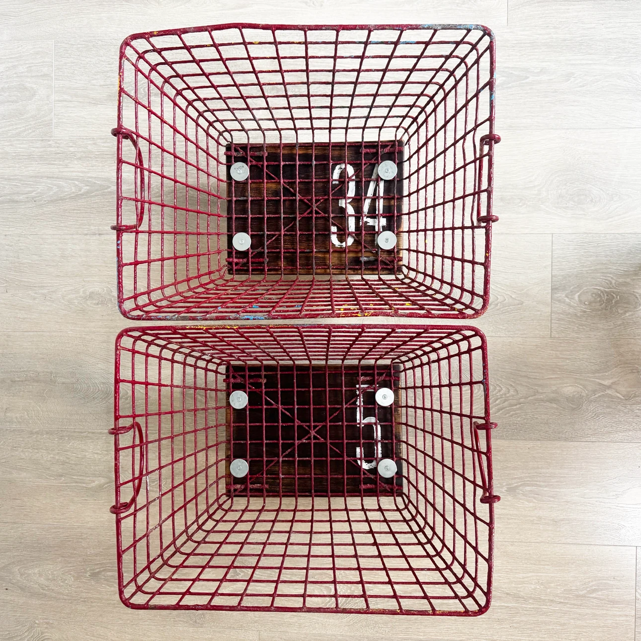 Pair of vintage industrial gym locker baskets on wheels - photo 3