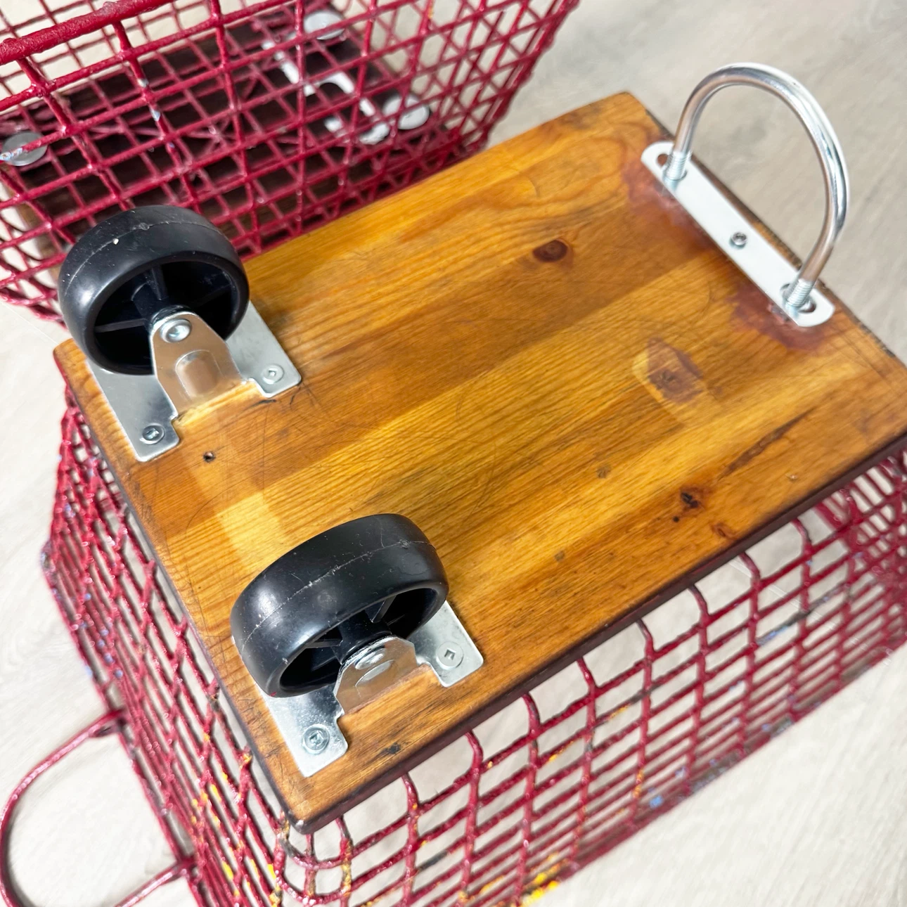 Pair of vintage industrial gym locker baskets on wheels - photo 4