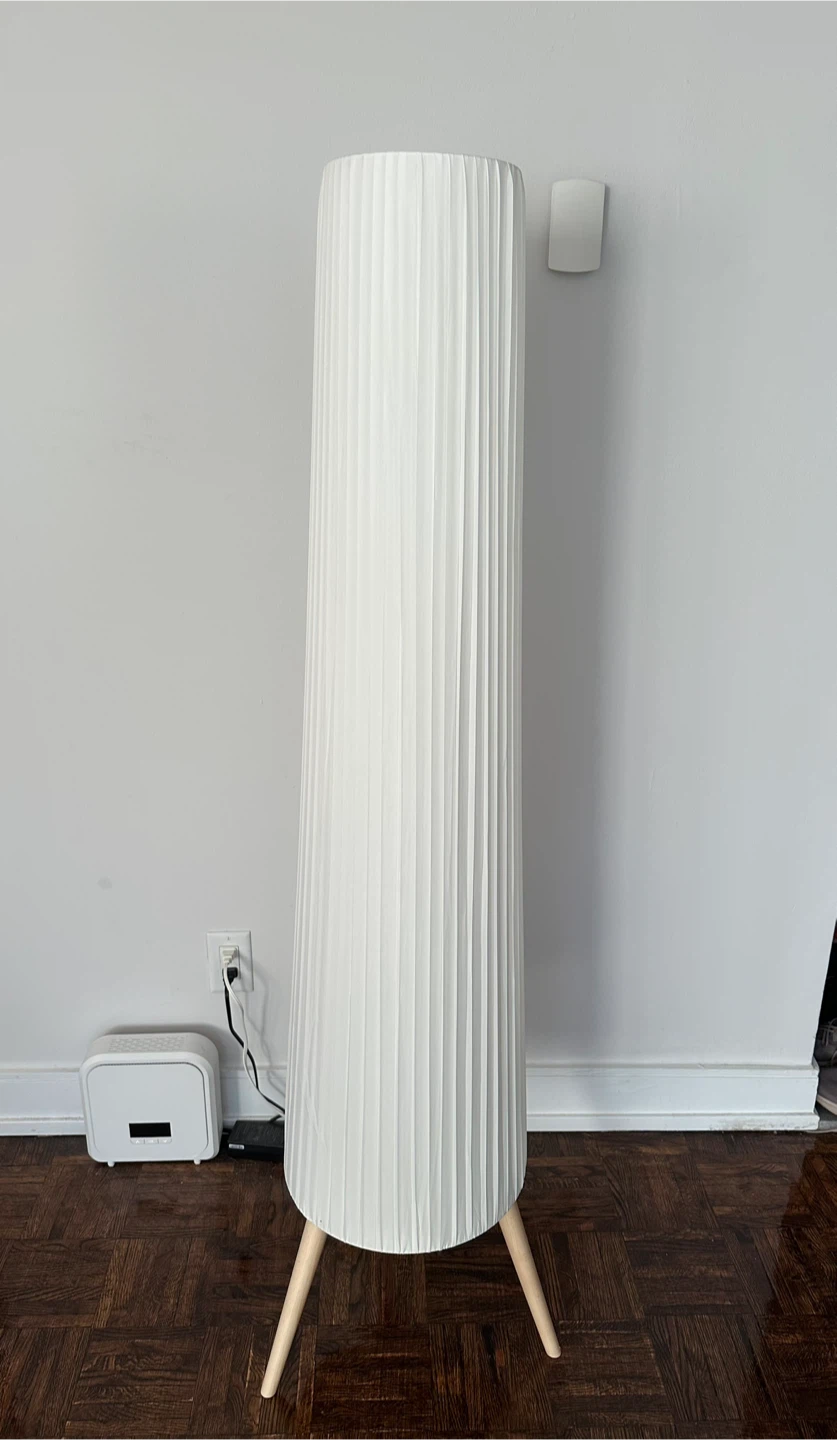 White Pleated Floor Lamp with Wooden Legs