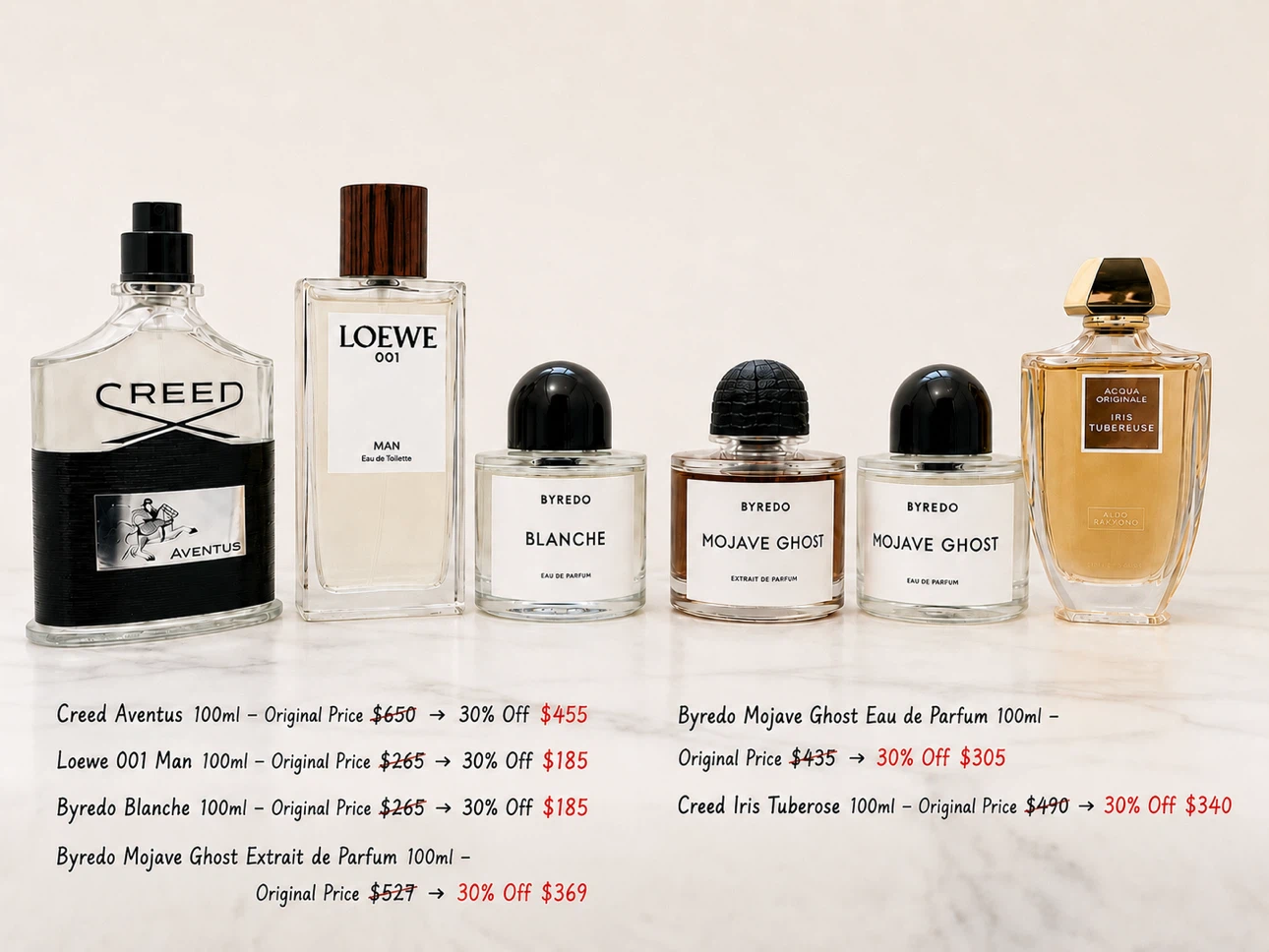 Creed, Byredo, Loewe 100ml fragrance for sale