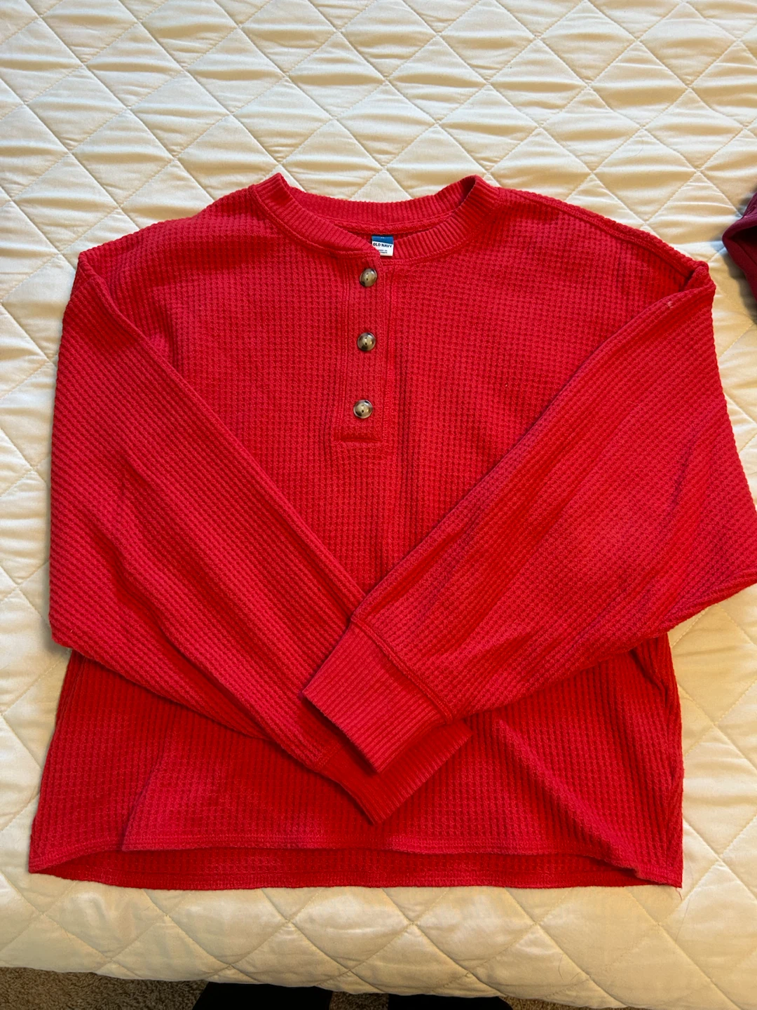 Old Navy Red Waffle Knit Henley Shirt