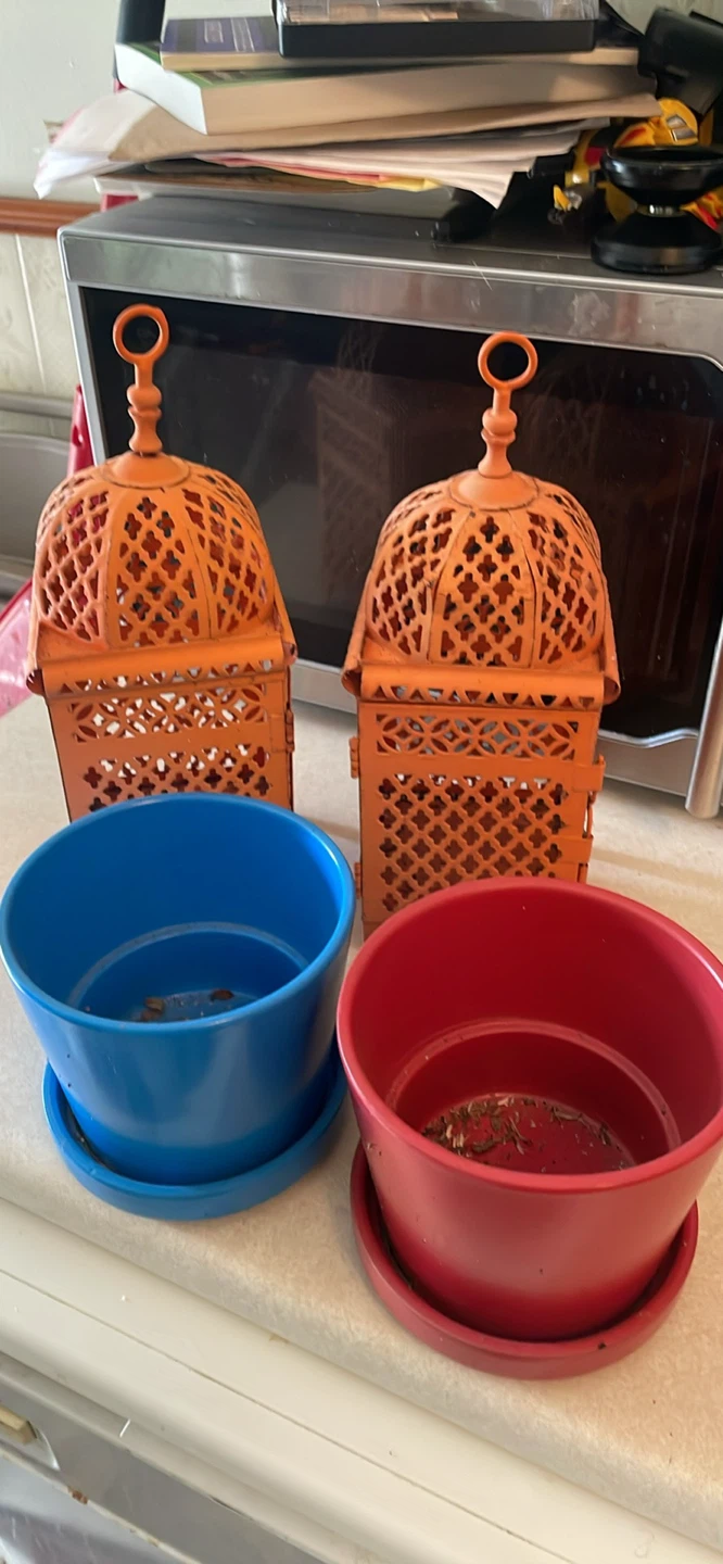 Set of 2 Decorative Lanterns with 2 Flower Pots