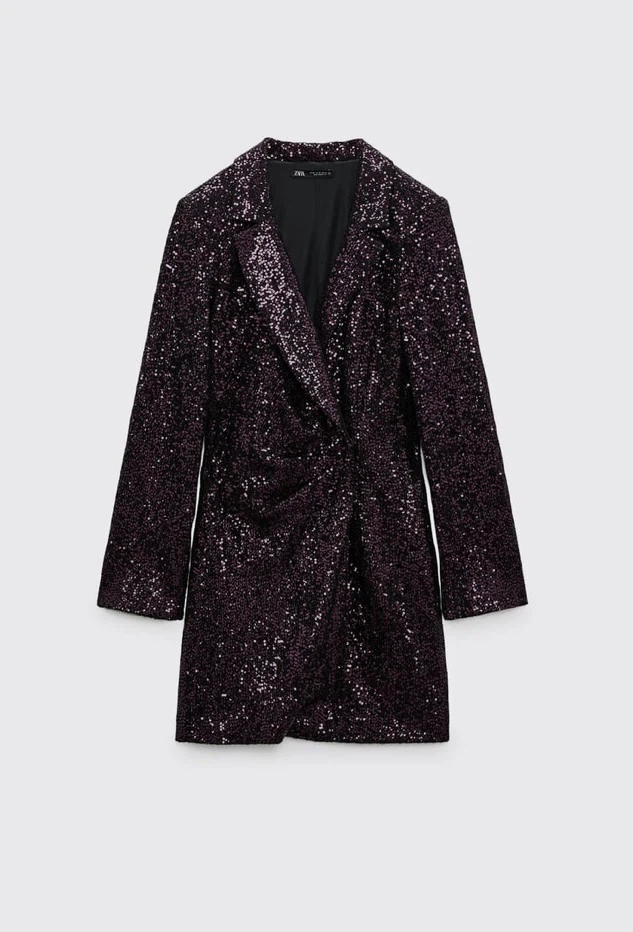 ZARA Sequin Blazer Dress Purple - photo 3