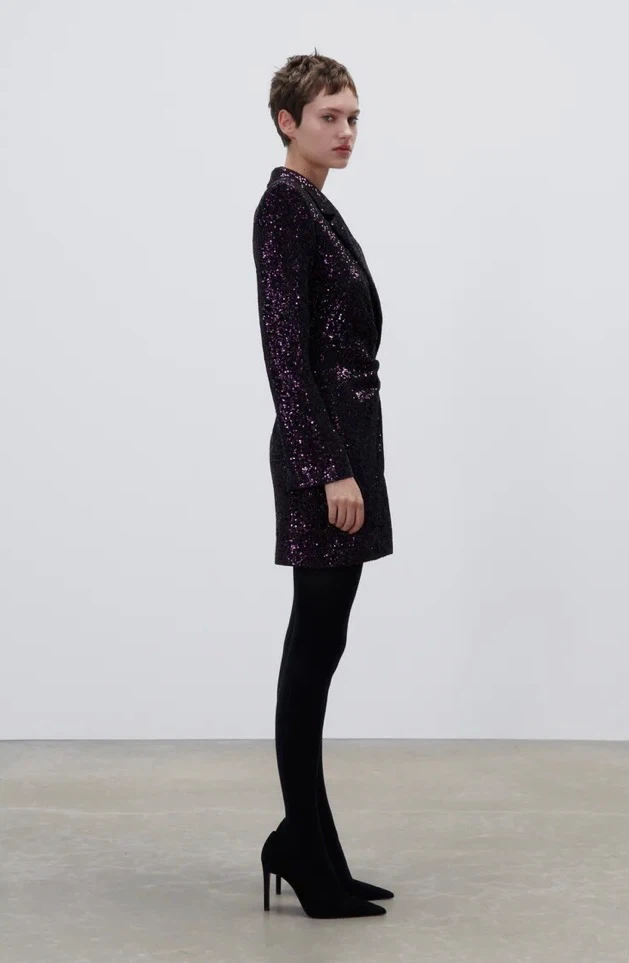 ZARA Sequin Blazer Dress Purple - photo 5