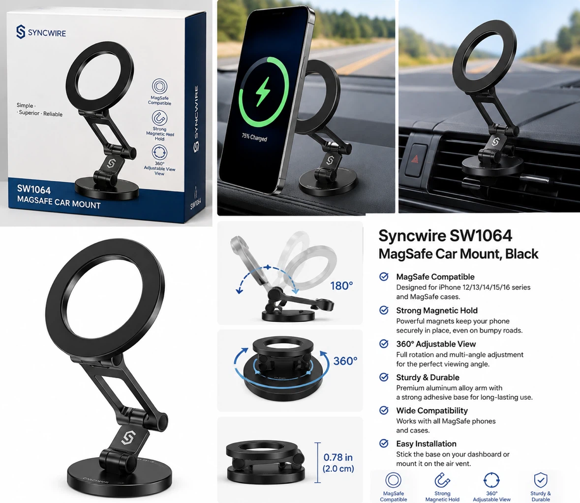 Syncwire SW1064 MagSafe Car Mount - Black