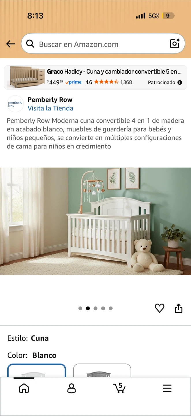 Pemberly Row Moderna Convertible Crib